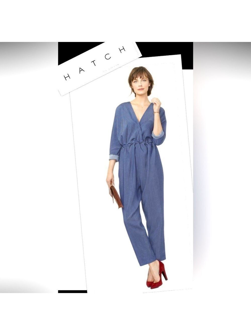 Hatch Maternity + Nursing V-Neck Long Sleeve Blue Jumpsuit Size 1- Small